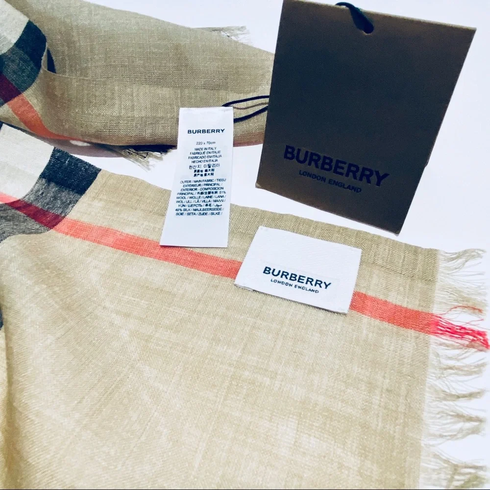 BURBERRY LONDON GIANT CHECK WOOL & SILK SCARF / WRAP / STOLE - Picture 9 of 9